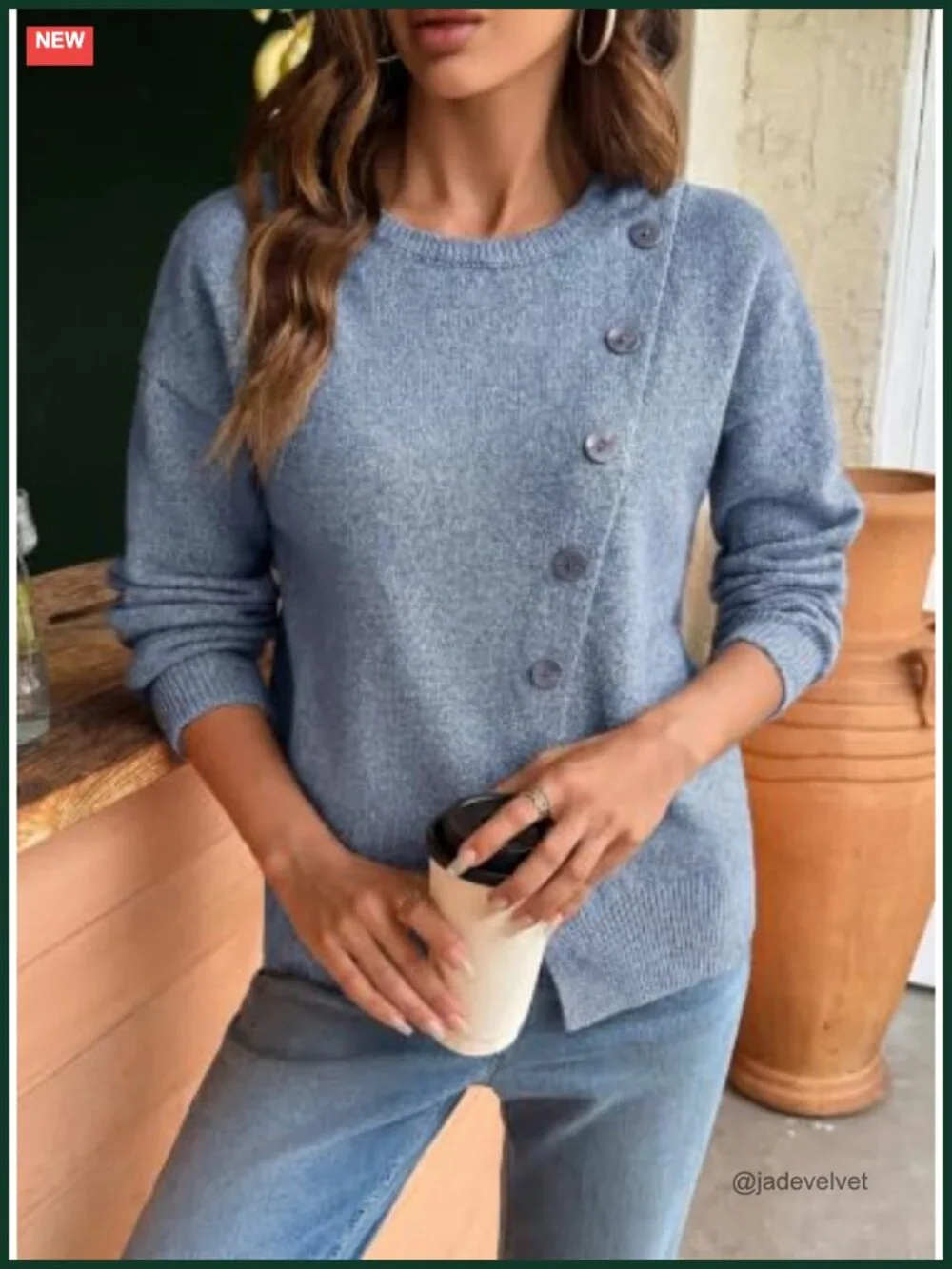 Womens Crewneck Long Sleeve Knit Pullover Sweater with Drop Shoulder